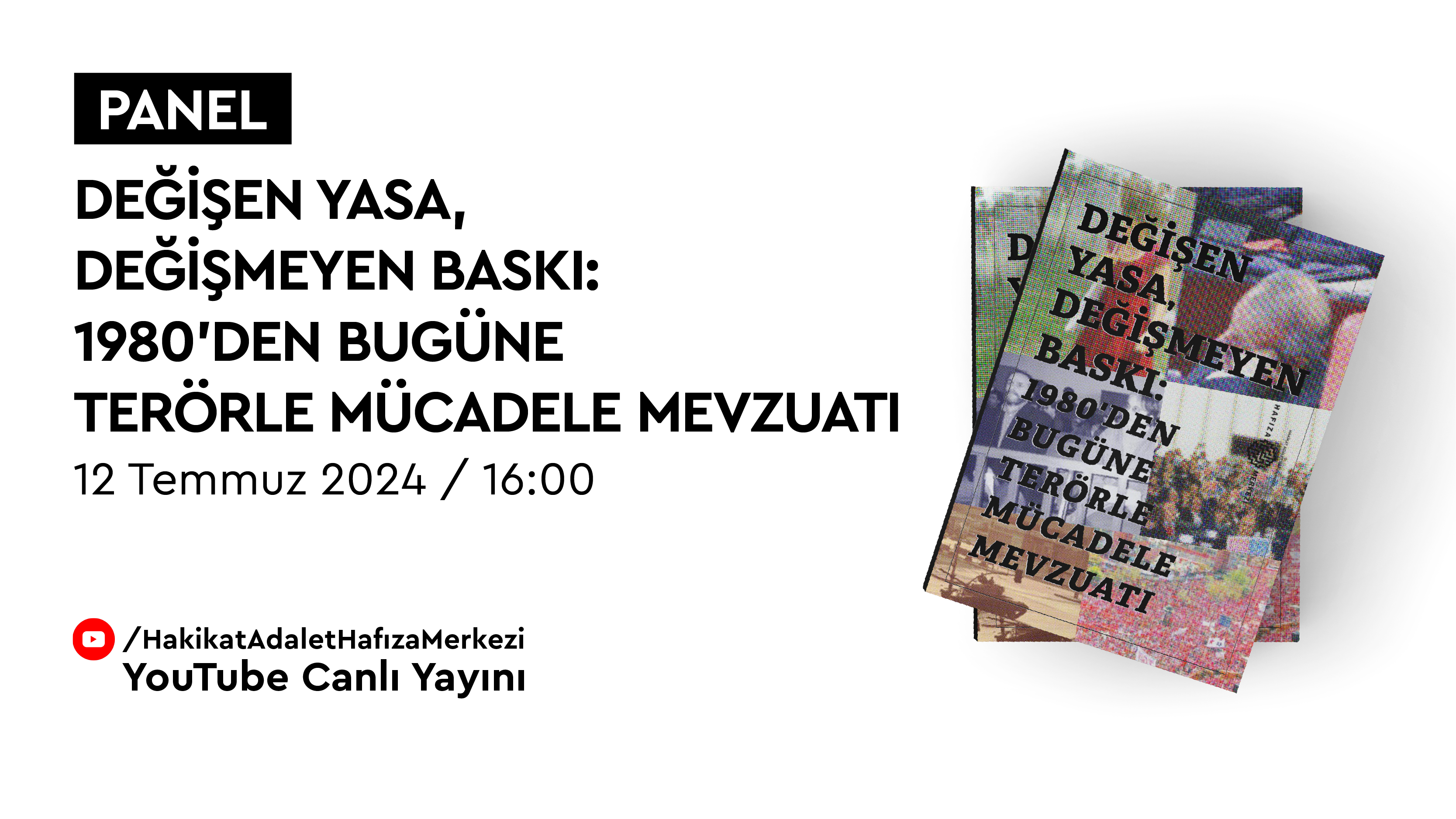 Değişen Yasa, Değişmeyen Baskı: 1980’den Bugüne Terörle Mücadele Mevzuatı başlıklı araştırmanın mock-up görselinin olduğu duyuru görseli.