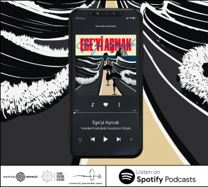 Ege'yi Aşmak podcast serisinin kapak görseli ve logosunu gösteren üç boyutlu çalışma.