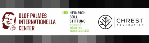 destekçi kurumlar: olof palme merkezi, heinrich böll stiftung ve chrest vakfı logoları